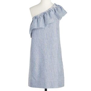 J. Crew One Shoulder Stripe Shift Dress Womens Sz 00 Blue White Nautical Preppy